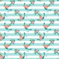Seamless pattern with anchors and flowers. Royalty Free Stock Photo