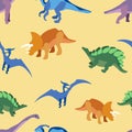 Seamless pattern, ancient animals, dragons. In minimalist style Cartoon flat Vector