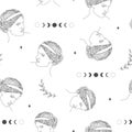 Seamless pattern with ancient greek sculptures. Linear head of Aphrodite. Goddess antique statue. Trendy vector