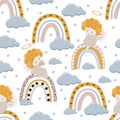 Seamless pattern with angel and rainbow - vector illustration, eps Royalty Free Stock Photo