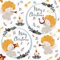 Seamless pattern merry christmas with angel and candle - vector illustration, eps Royalty Free Stock Photo