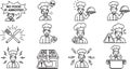 Seamless pattern with angry chef cook line icons on transparent vector background Royalty Free Stock Photo
