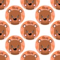 Seamless pattern animal bear face. Funny head muzzle