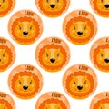 Seamless pattern animal lion face. Funny head muzzle