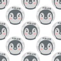 Seamless pattern animal penguin face. Funny head muzzle.