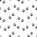 Seamless pattern from animal wolf footprints. Black and white simple design. Print, background, wallpaper