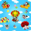 Seamless pattern with animals in air