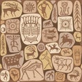 Seamless pattern - Animation image of ancient rock paintings. Drawing on a stone.