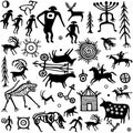 Seamless pattern. Animation image of ancient rock paintings.