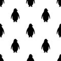 Seamless pattern with antarctic penguin silhouettes. black standing pinguin ornament on white