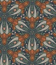 Seamless pattern with antelope heads with folk art. Gazelle with floral ornament. Kaleidoscope with animals with natural