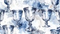 Elegant Silver Goblets with Watercolor Splashes Royalty Free Stock Photo