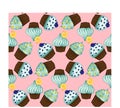 Seamless pattern of appetizing cupcakes with cream Royalty Free Stock Photo