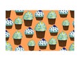 Seamless pattern of appetizing cupcakes with blue cream Royalty Free Stock Photo