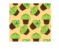 Seamless pattern of appetizing cupcakes with green cream and mint