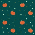 Seamless pattern with apple on green background. Autumn and harvest concept. Flat style vector illustration Royalty Free Stock Photo
