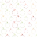 Seamless pattern with apple. Icon apple in line art style. Fruit icon symbol. Outline of colored apple. Design for print on fabric Royalty Free Stock Photo