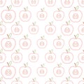 Seamless pattern with apple. Icon apple slice in line art style. Fruit icon symbol. Outline of apple in red color Royalty Free Stock Photo