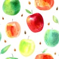 Seamless pattern with apple,leaves and seeds.Food picture.