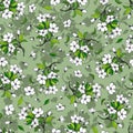 Seamless pattern. Apple tree branch with flowers, leaves. eps10 vector illustration. hand drawing. Royalty Free Stock Photo