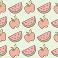 Seamless pattern of apple and watermelon cartoon