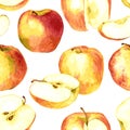 Seamless pattern with apples drawing by watercolor Royalty Free Stock Photo