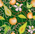 Seamless pattern of apples, leaves and flowers on a green background Royalty Free Stock Photo