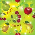 Seamless pattern with apples, pears and cherry