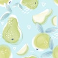 Seamless pattern with apples and pears, geometric abstract digital illustration