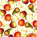 Seamless pattern with apples and pears isolated on a white background. Royalty Free Stock Photo