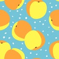 Seamless pattern with apricotes. Bright tasty fruit on a blue background