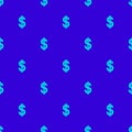 Seamless Pattern of Arctic Blue Dollar Sign Pattern on Royal Blue Background