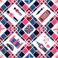 Seamless pattern Argyle and English Symbols