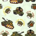 Seamless pattern of armored vehicles cartoon with funny soldiers