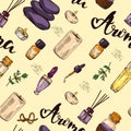 Seamless Pattern with aromatherapy accessories Royalty Free Stock Photo