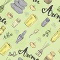 Seamless Pattern with aromatherapy accessories Royalty Free Stock Photo