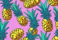 seamless pattern art pineapple pop Neon Watercolor Background Pink Fruit Drawing Exotic Color Yellow Summer Silhouette Texture
