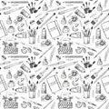 Seamless pattern with artist and writer tools.