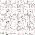 Seamless pattern with artistic tools in a linear style. Royalty Free Stock Photo