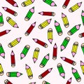 Seamless pattern. Artistic tools. Set of color pencils