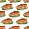 Seamless pattern of Asian food. Salmon, asparagus.