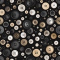 Seamless Pattern of Assorted Buttons on Black Background Royalty Free Stock Photo