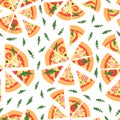 Seamless pattern with assorted pizza slices. Vector illustration. Repeating background Royalty Free Stock Photo