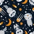 Seamless pattern with cute astronauts raccoon tiger panda - vector illustration, eps Royalty Free Stock Photo