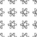 Seamless pattern from atom icon with orbits the nucleus and electrons rotating of vector illustration Royalty Free Stock Photo