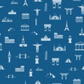 Seamless pattern of the attractions of the world, outline drawing for your application.