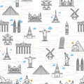 Seamless pattern of the attractions of the world