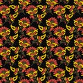 Seamless pattern or three colour floral design on black background Royalty Free Stock Photo