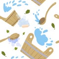 Seamless pattern with attributes and detals for sauna bath. Vector illustration Royalty Free Stock Photo