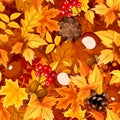 Seamless pattern with autumn colorful leaves. Vector illustration.